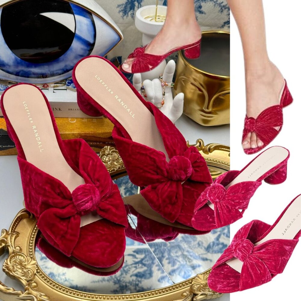 🆕 LOEFFLER RANDALL 🧿 NWOB Celeste Knotted Velvet Block Mid Heel Slide, Sz 7